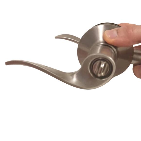 SCHLAGE Keyed SILVER SATIN FINISH Modern FRENCH Entry Lock DOOR KNOB w 2 Keys - Picture 3 of 13